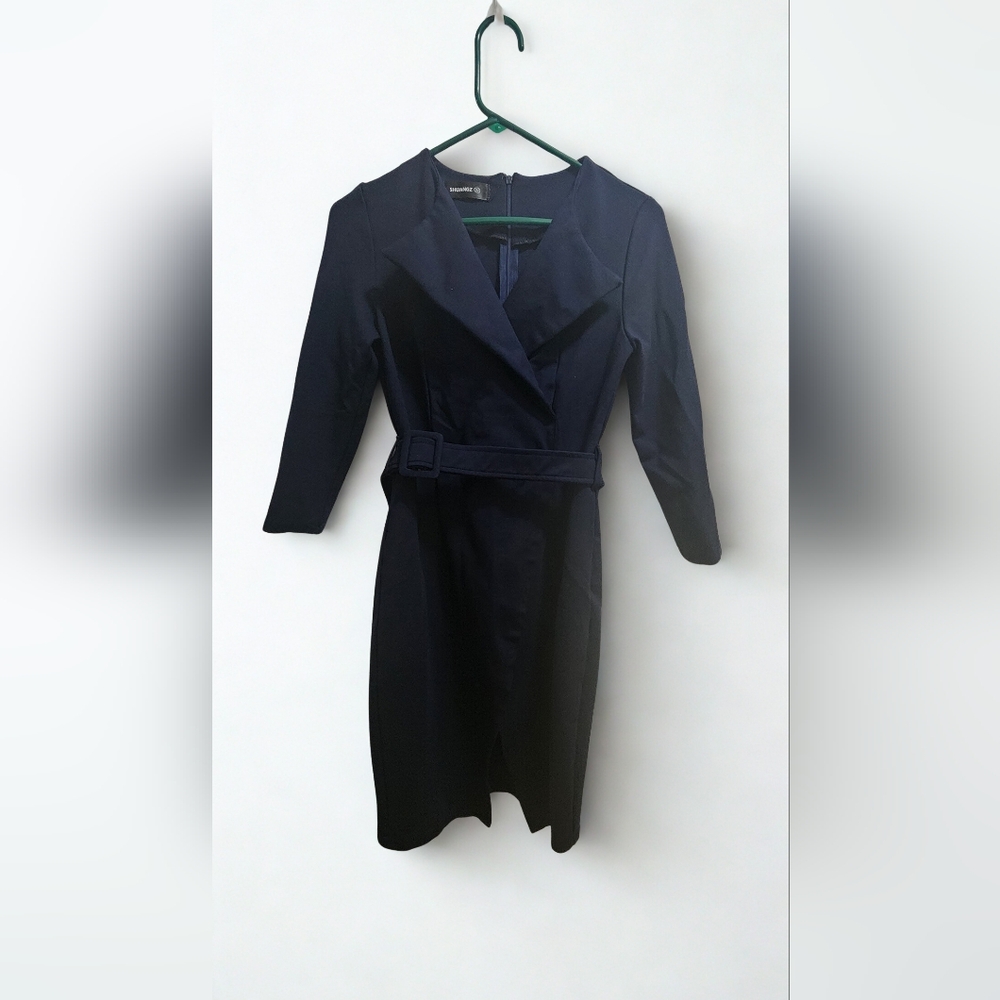 Shuangz Navy Belted Career Sheath Dress No Size Tag